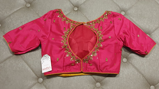 Pink Hand Embroidered Designer Blouse with Zardosi Work - Back Side