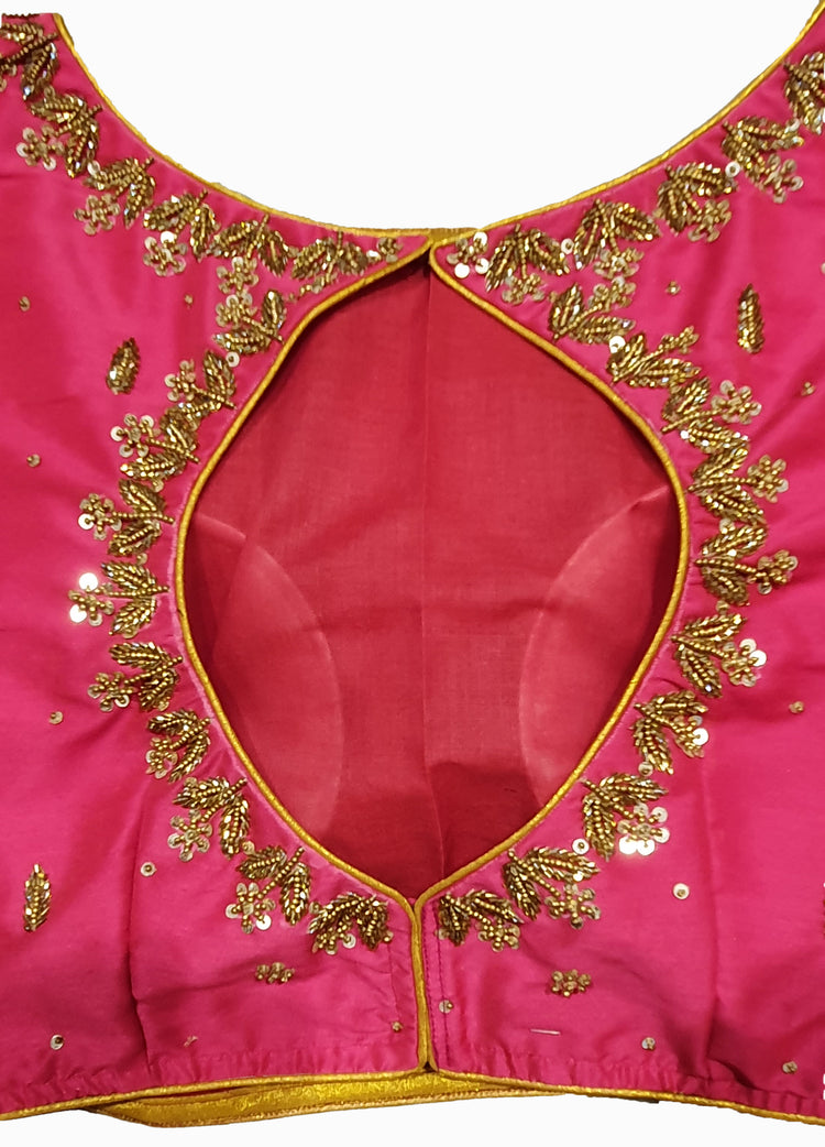 Pink Hand Embroidered Designer Blouse with Zardosi Work - Back Closeup