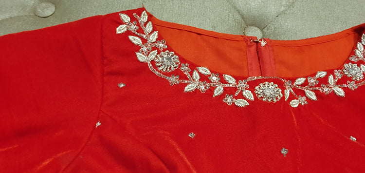 Vermillion Red Hand Embroidered Designer Blouse