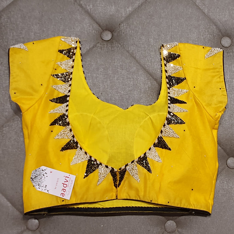 Yellow hand Embroidered Designer Blouse