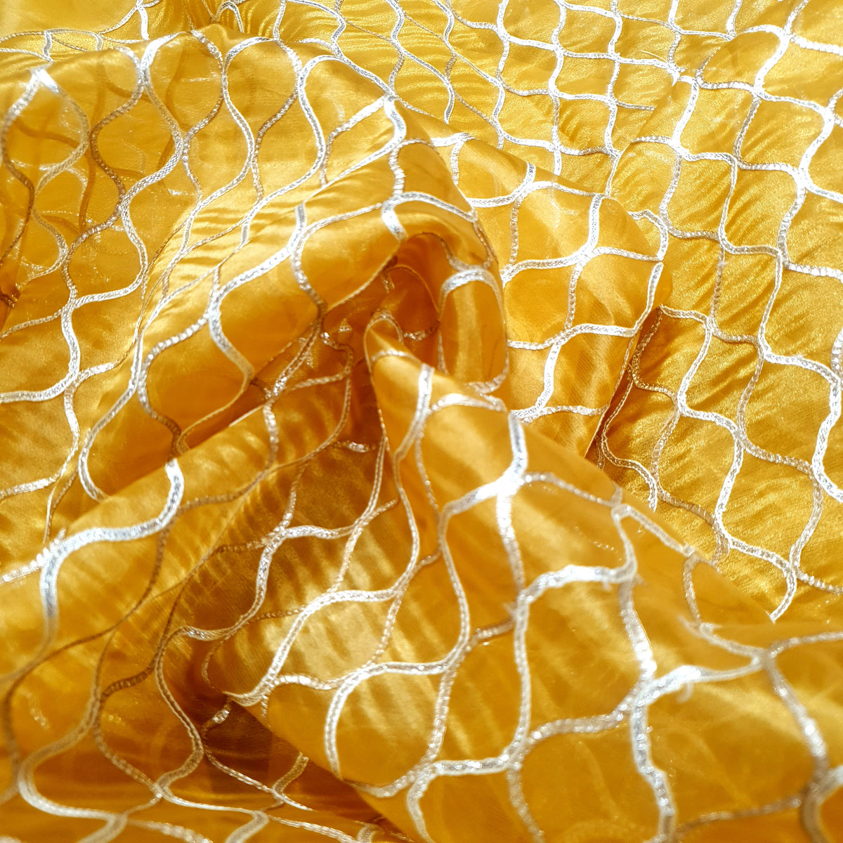 Golden Mustard Organza Fabrics with Gota Lace — view 6