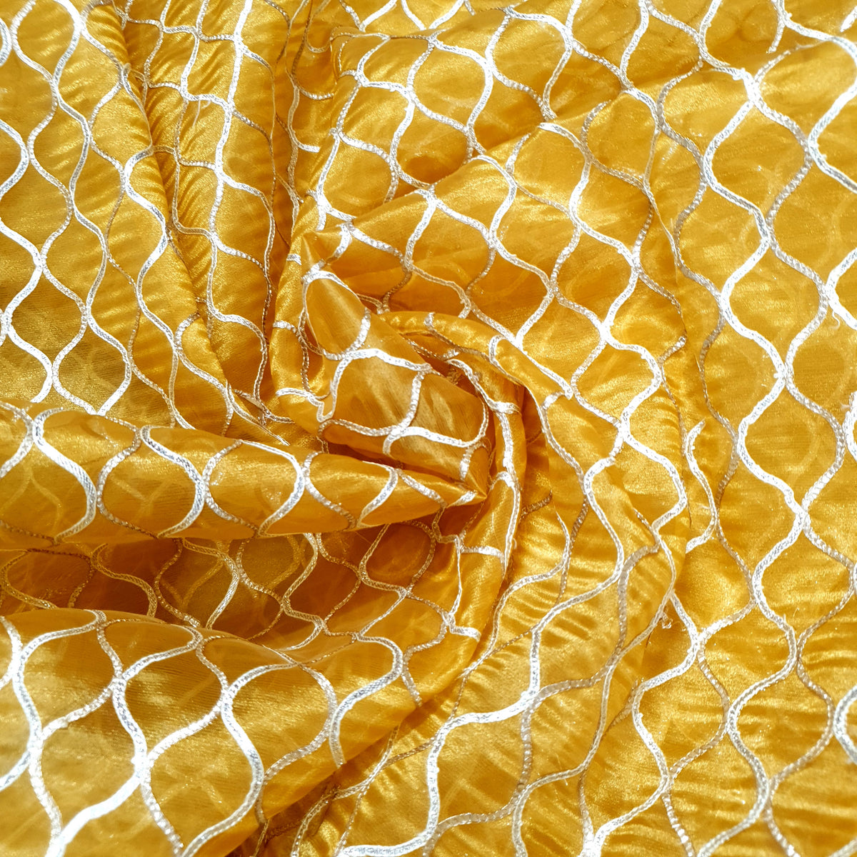 Golden Mustard Organza Fabrics with Gota Lace — view 4