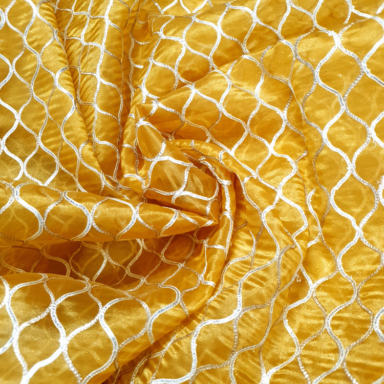 Golden Mustard Organza Fabrics with Gota Lace
