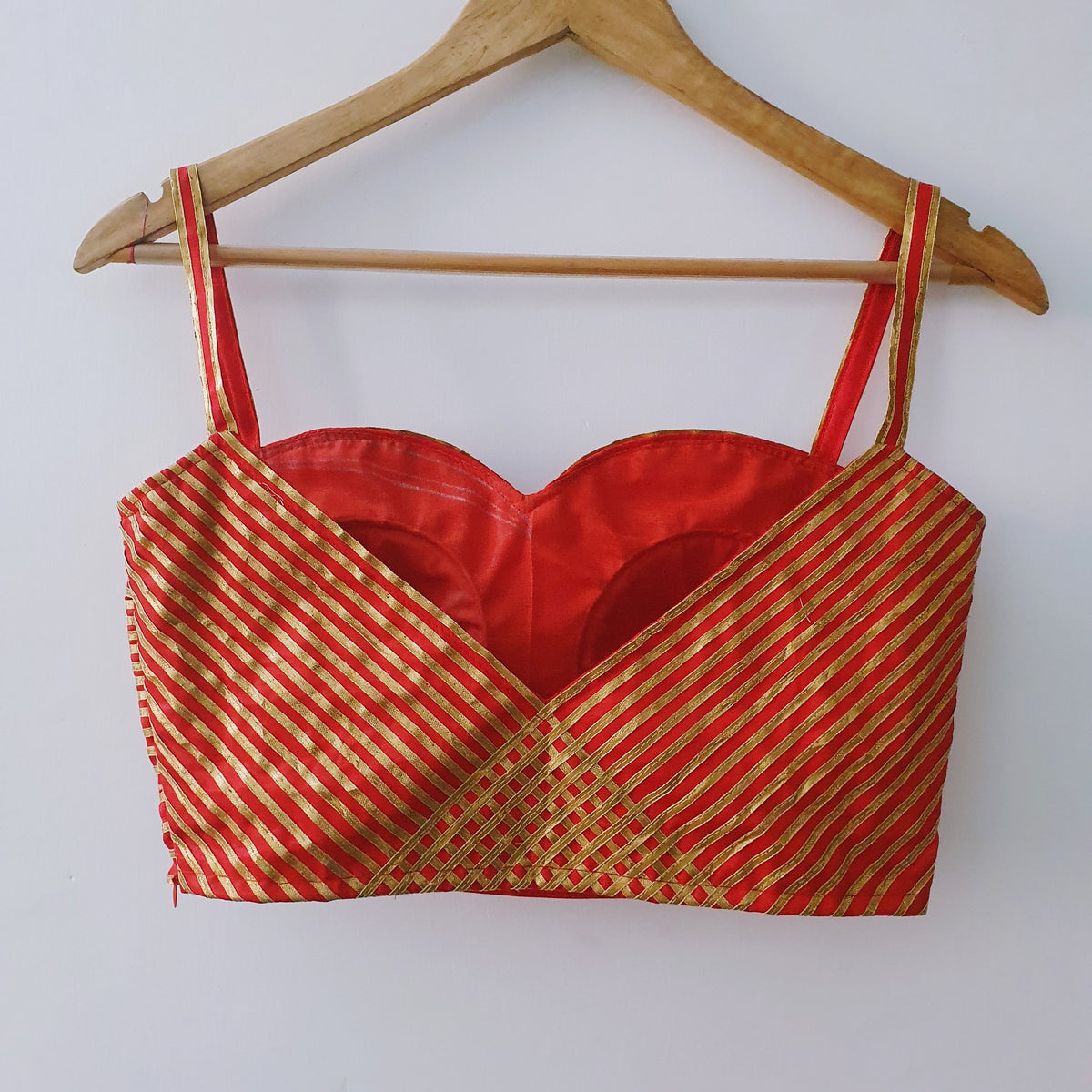 Red Designer Blouse with golden Gota lace Work — view 2