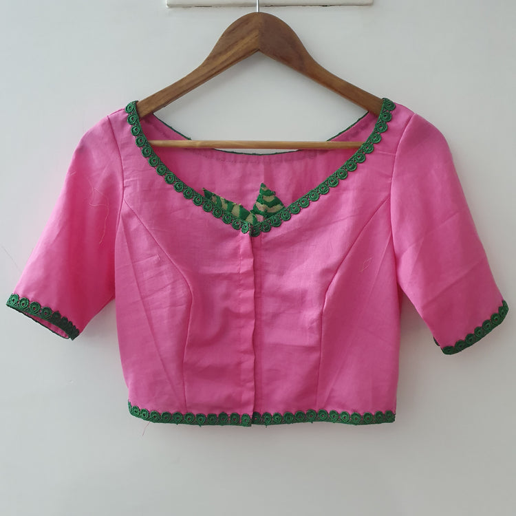 Bright Baby Pink  embroidered Cotton Blouse