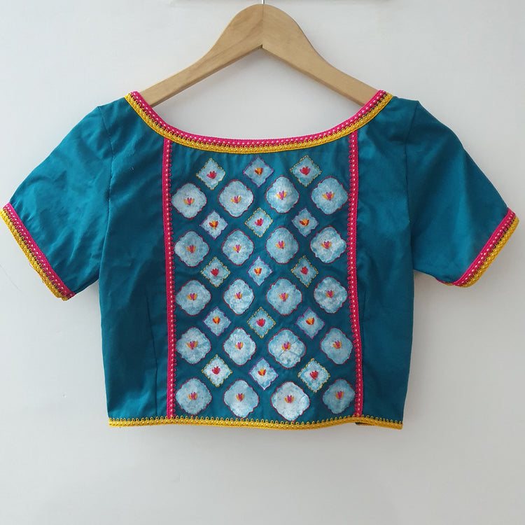 Teal Color Embroidered Cotton Blouse
