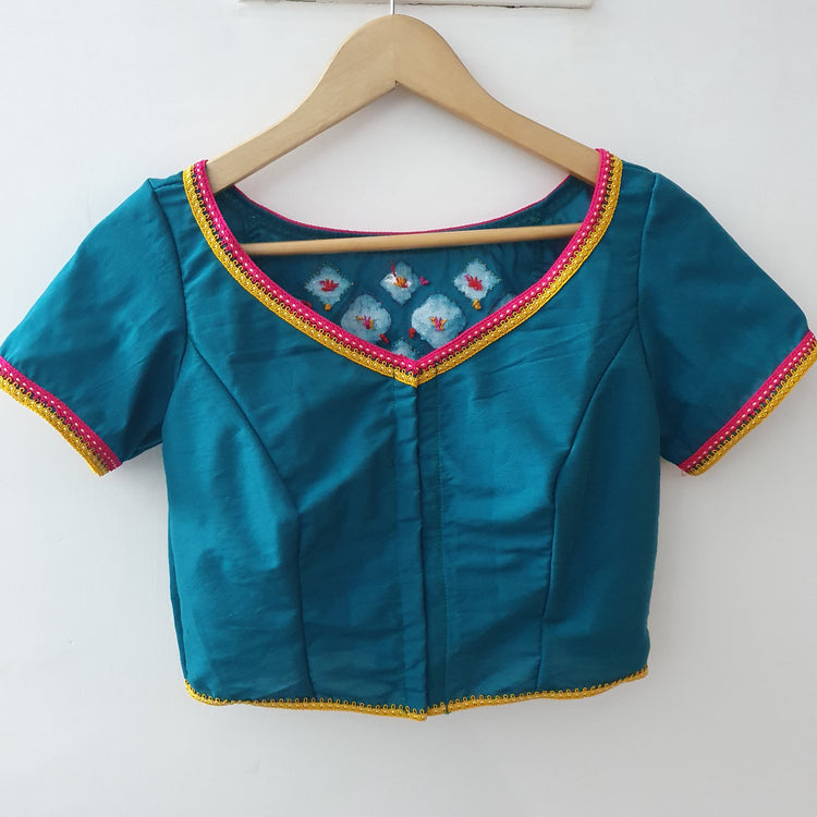 Teal Color Embroidered Cotton Blouse
