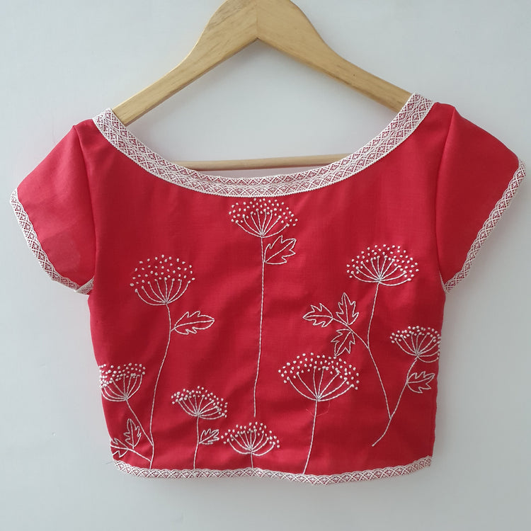 Red Embroidered Cotton Blouse