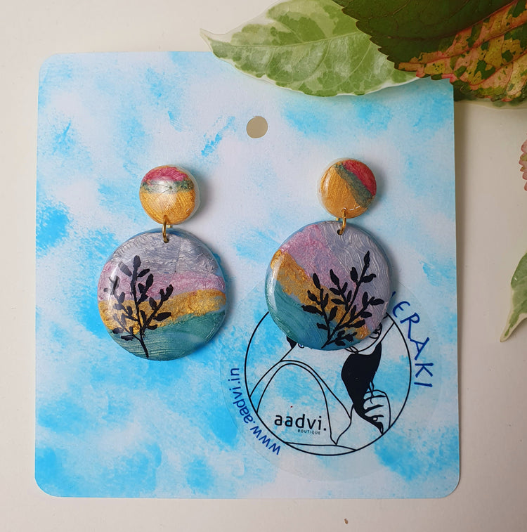 Quadro - Clay and Resin Earrings with Free Hand Art.