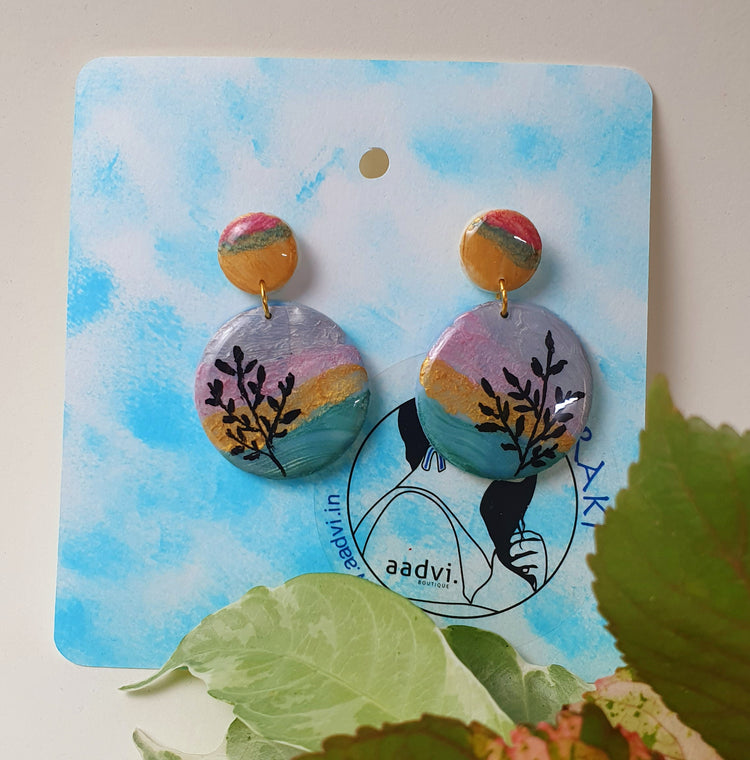 Quadro - Clay and Resin Earrings with Free Hand Art.