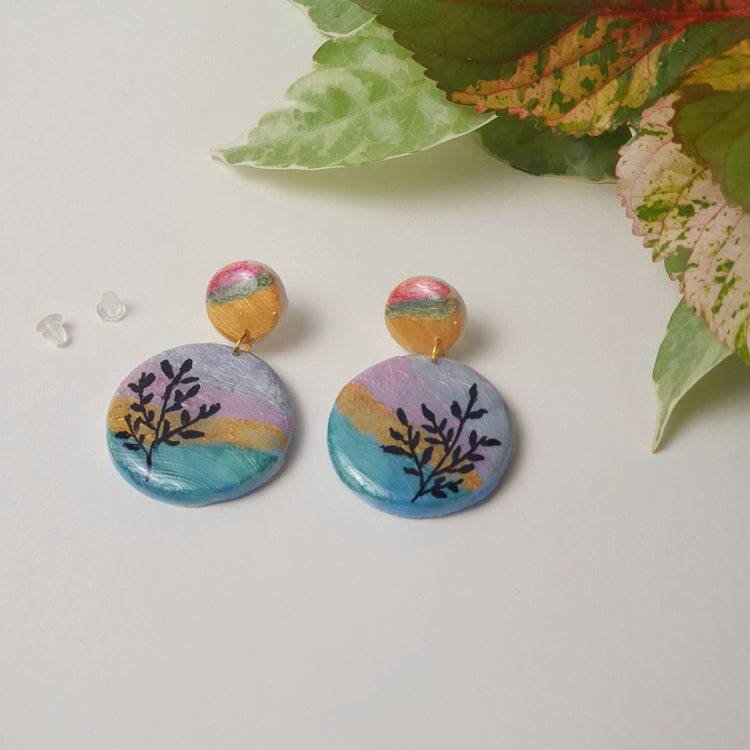 Quadro - Clay and Resin Earrings with Free Hand Art.