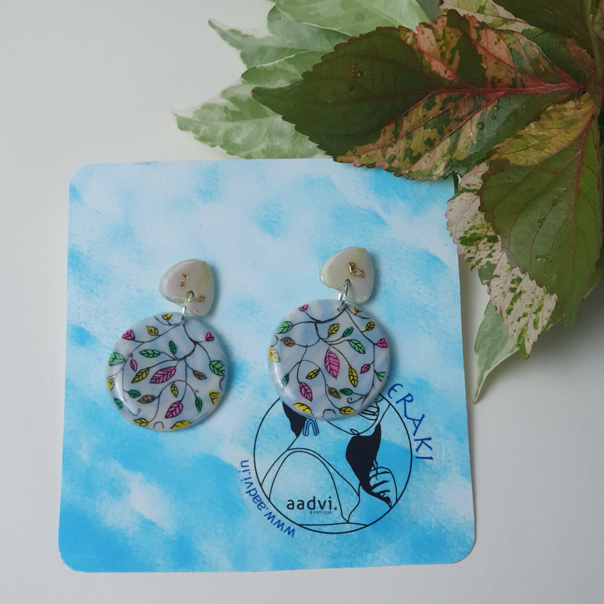 Botanicals - Clay and Resin Earrings with Free Hand Art. — view 4