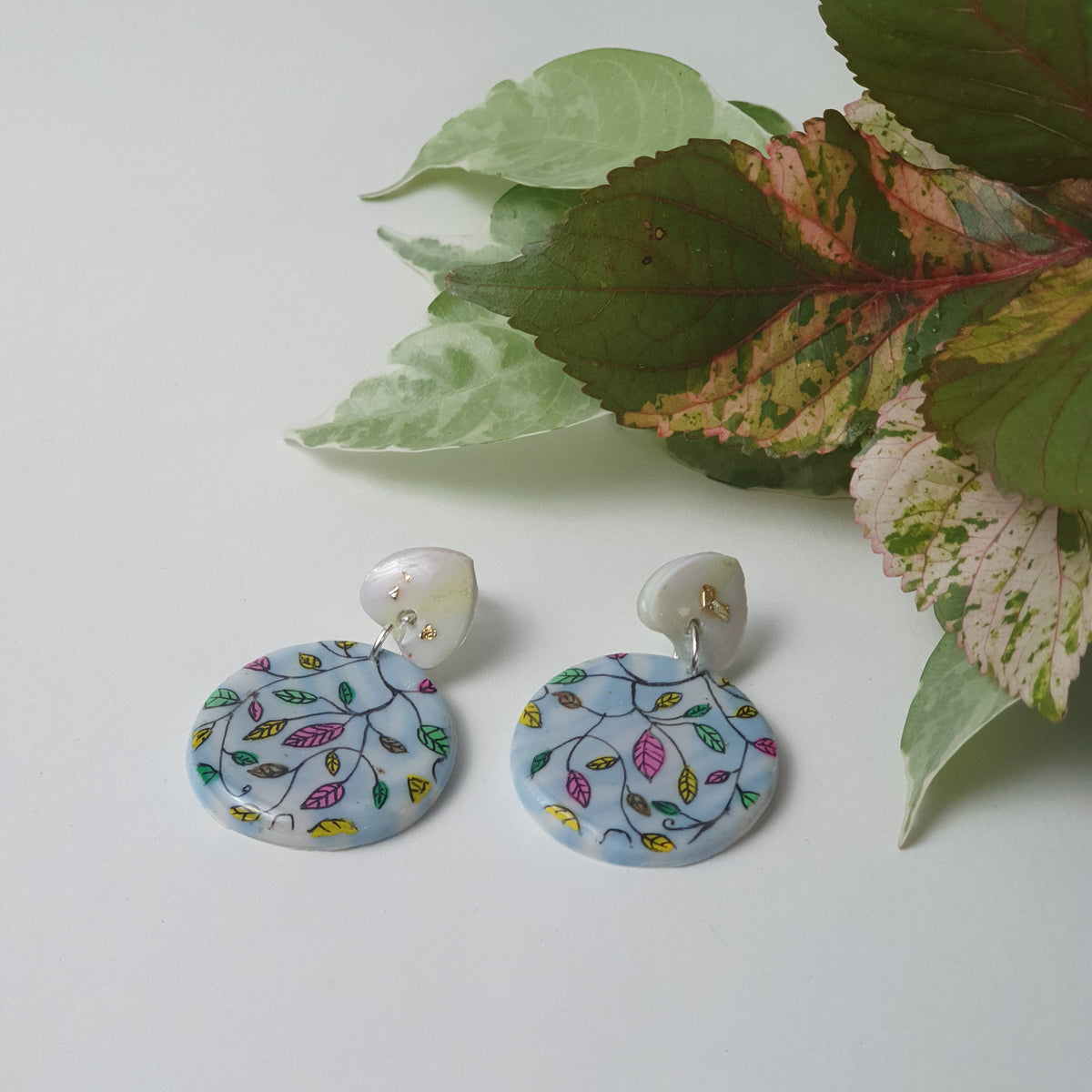 Botanicals - Clay and Resin Earrings with Free Hand Art. — view 2