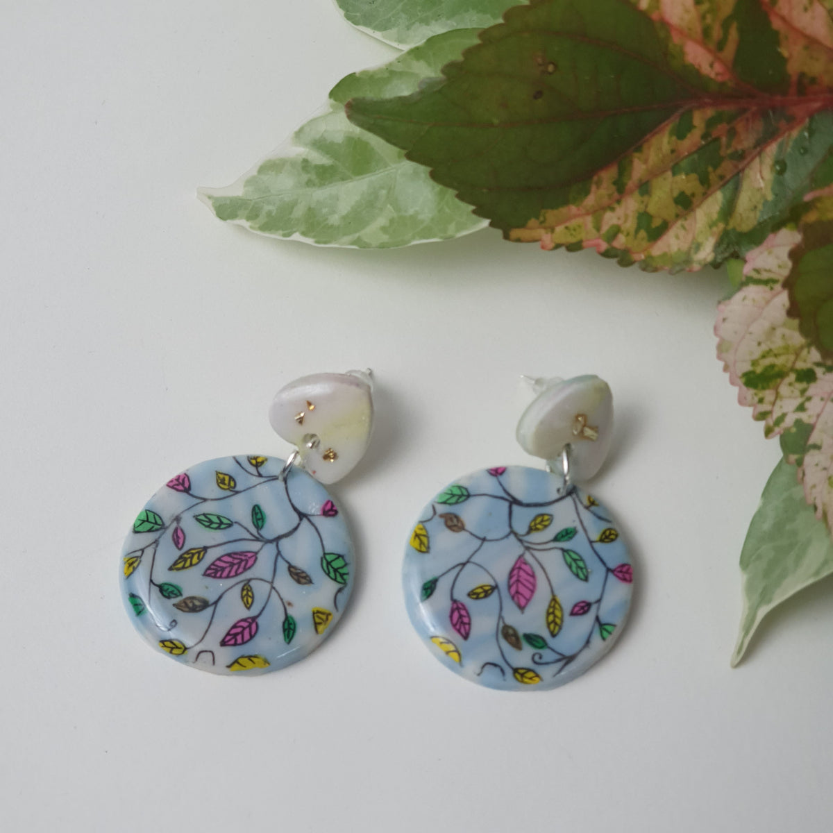Botanicals - Clay and Resin Earrings with Free Hand Art. — view 3