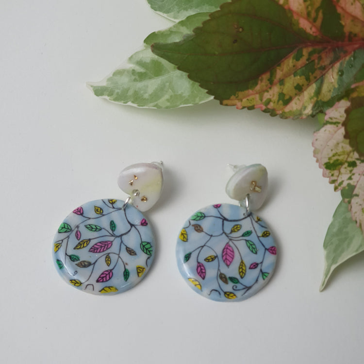 Botanicals - Clay and Resin Earrings with Free Hand Art.