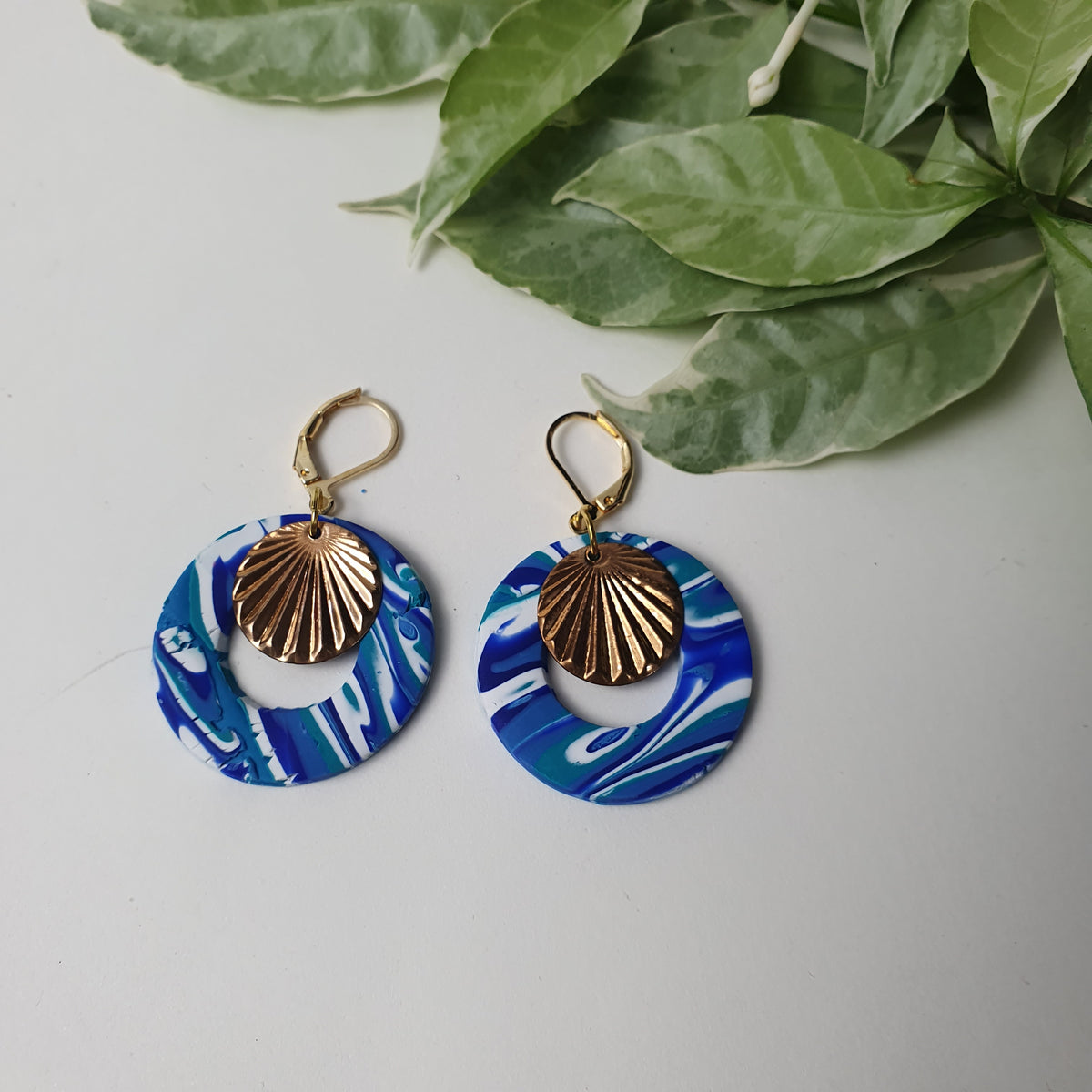 Havana - Clay Hoop Earrings With Golden Charm . — view 2
