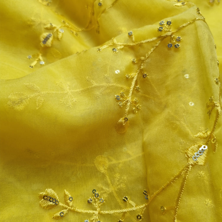 Yellow Organza Fabrics with Embroidery Work