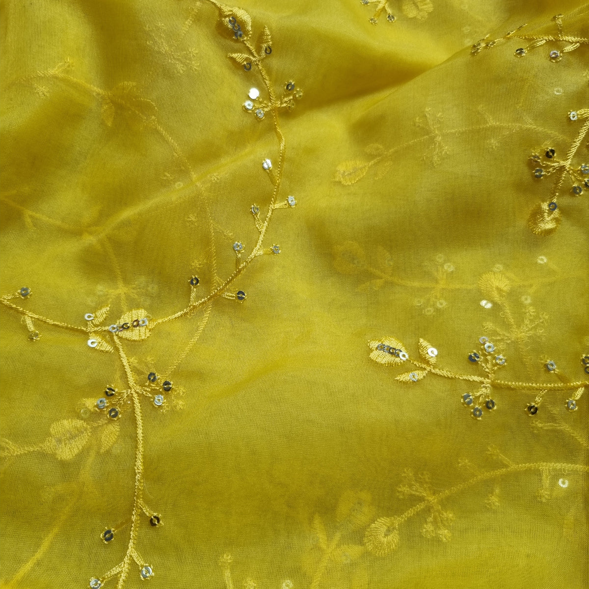Yellow Organza Fabrics with Embroidery Work — view 4