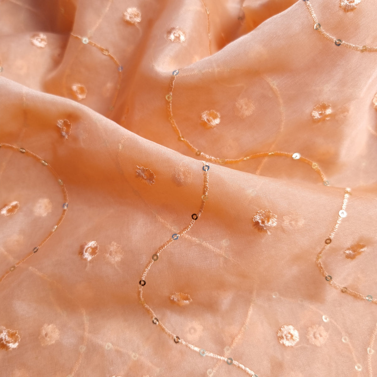 Salmon Organza Fabrics with Embroidery Work — view 3