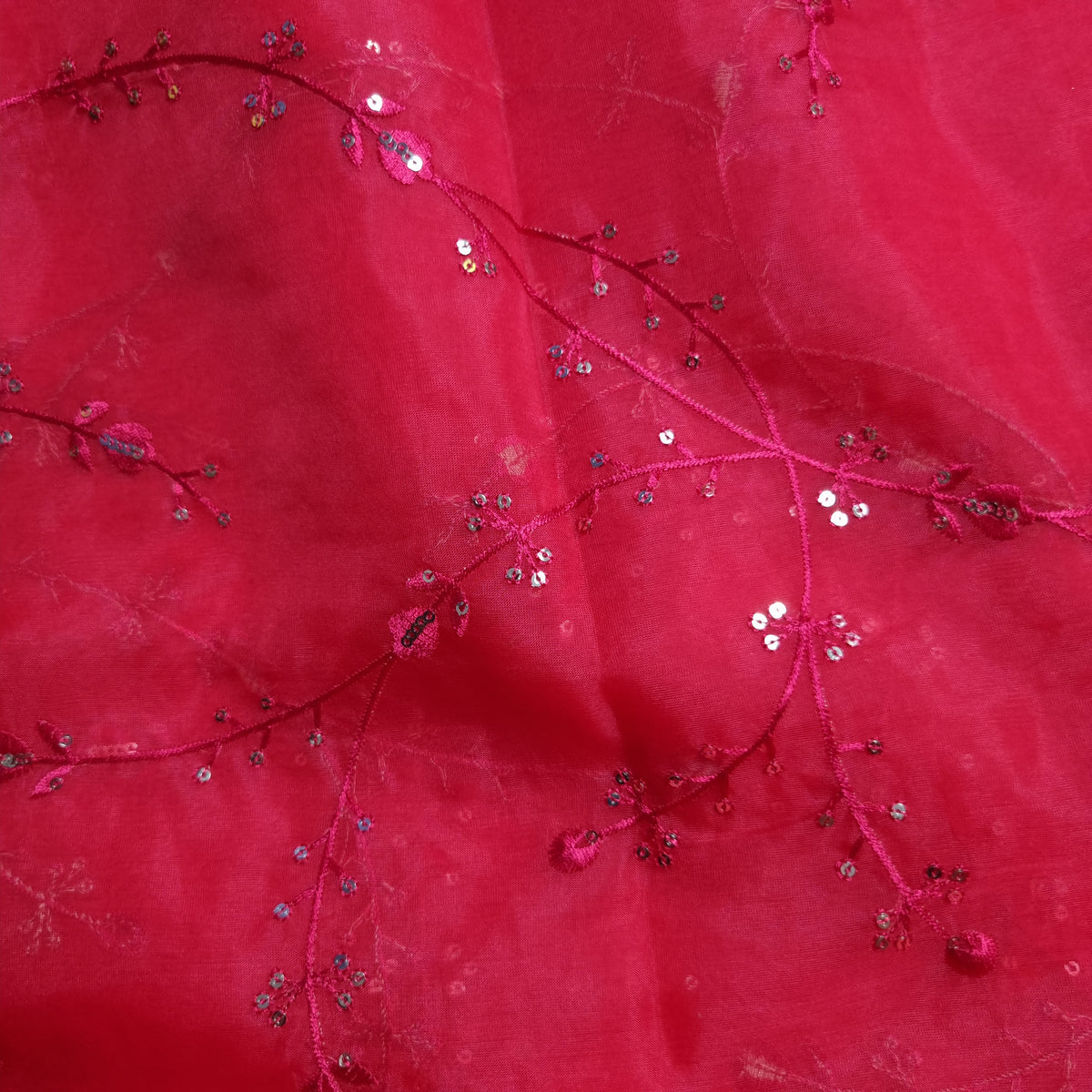 Raspberry Organza Fabrics with Embroidery Work — view 5