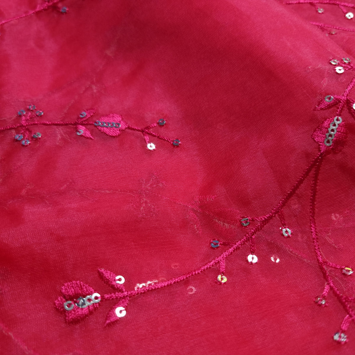 Raspberry Organza Fabrics with Embroidery Work — view 4