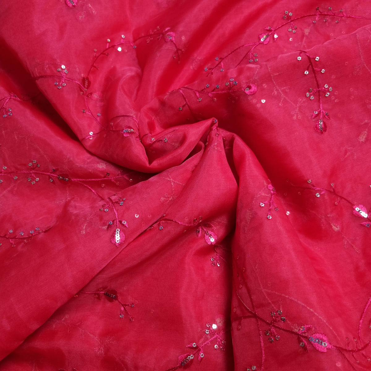 Raspberry Organza Fabrics with Embroidery Work — view 2