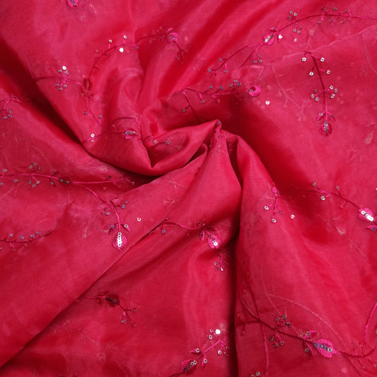 Raspberry Organza Fabrics with Embroidery Work