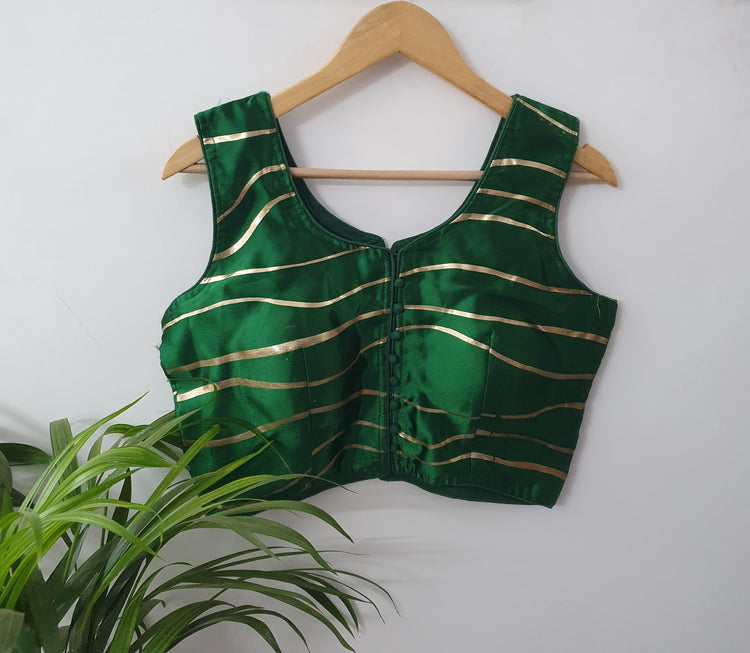 Green Color Designer Blouse With Golden Wave