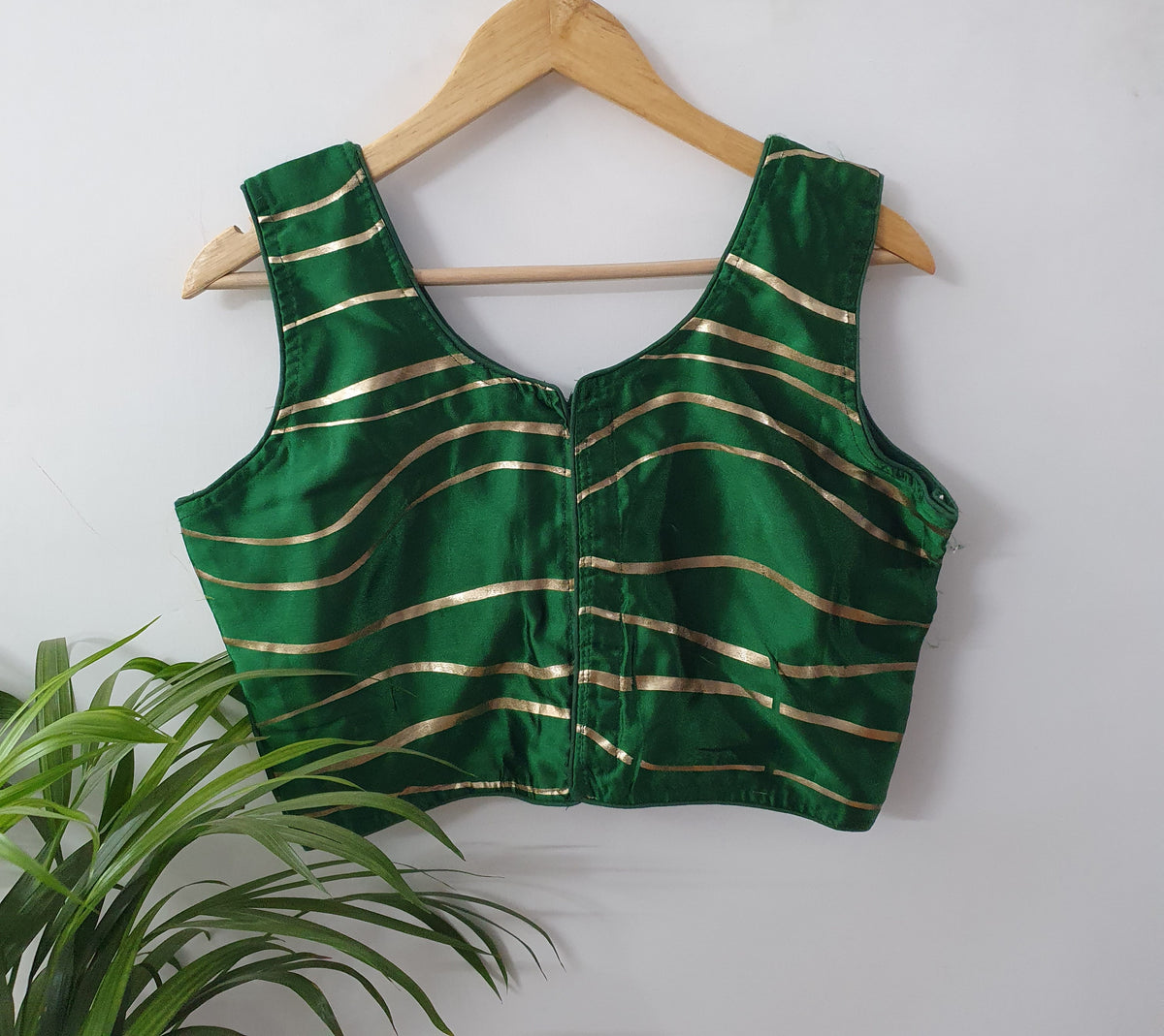 Green Color Designer Blouse With Golden Wave — view 2