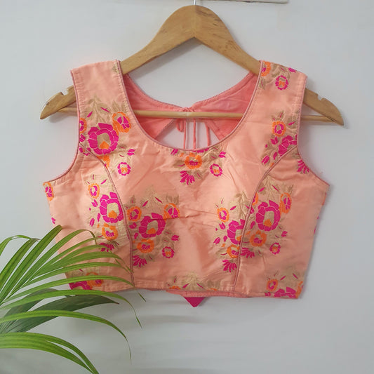 Beautiful Pastle Peach With Floral Printed Blouse