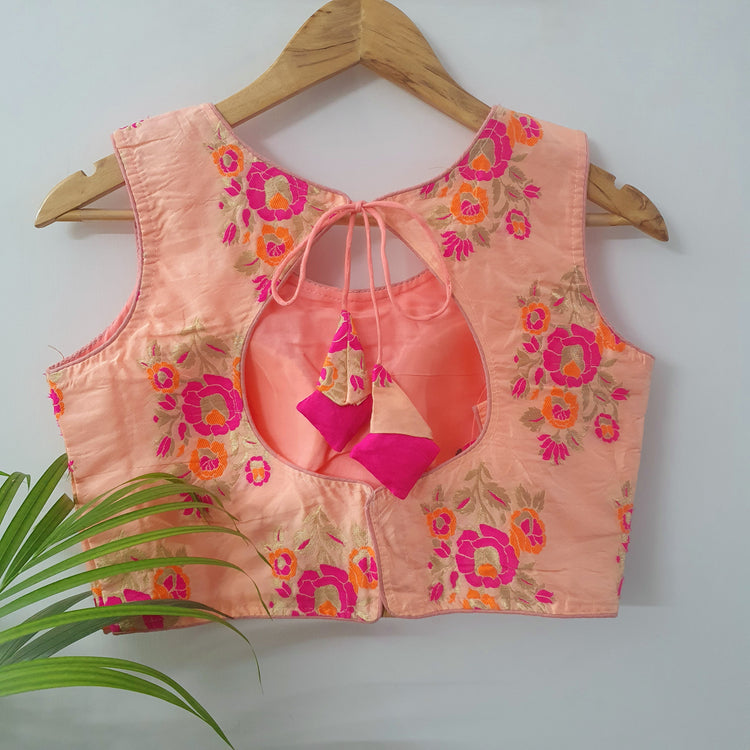 Beautiful Pastle Peach With Floral Printed Blouse