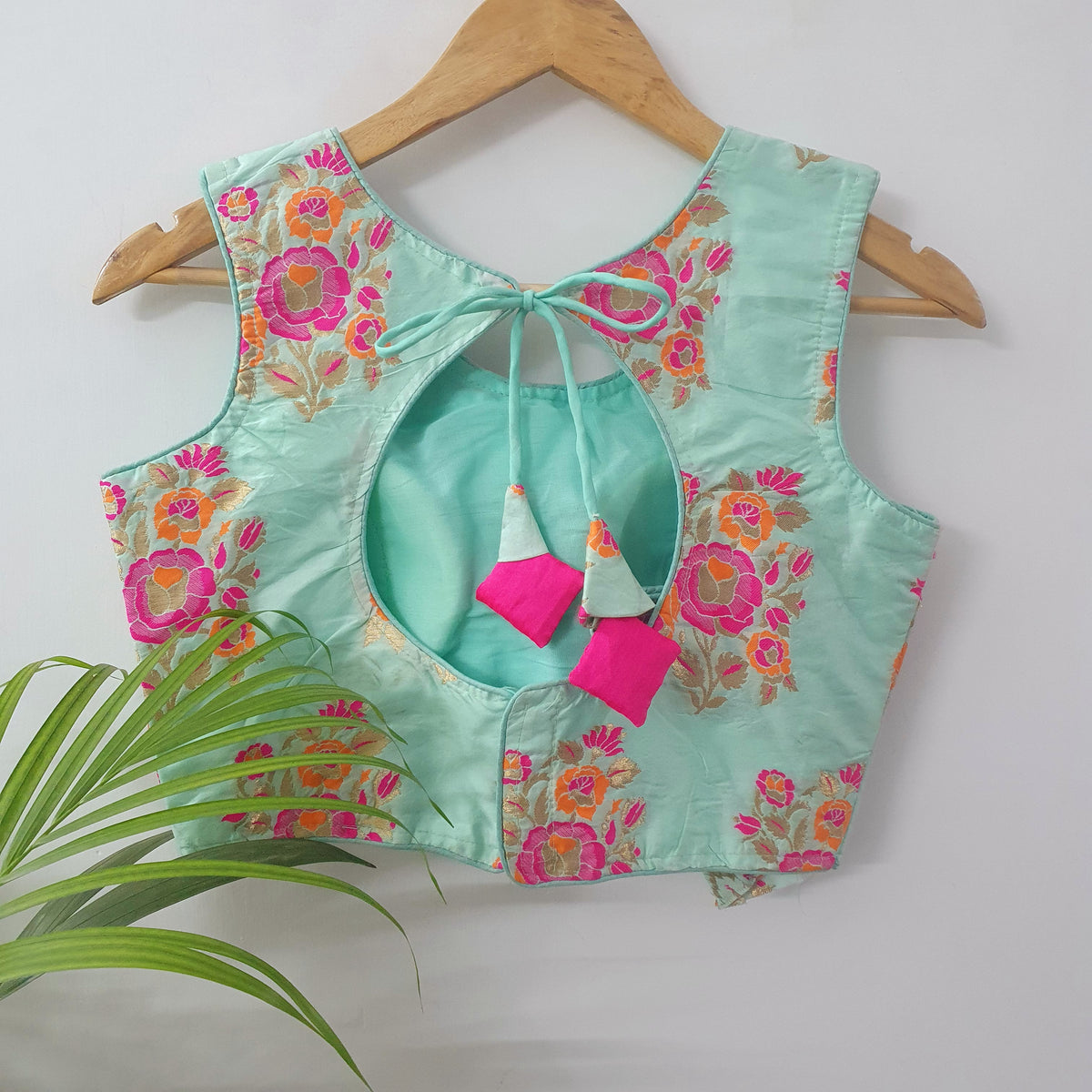 Pastle Sky Blue With Floral Print Designer Blouse — view 2