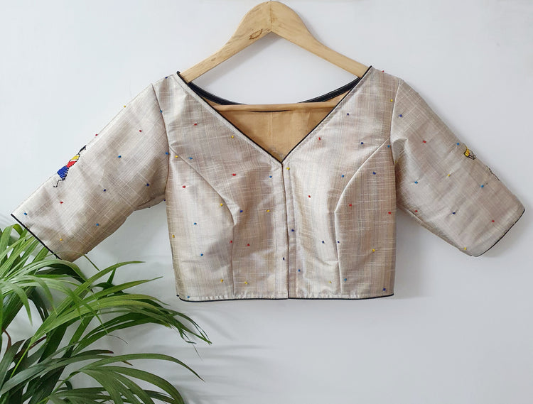 Beige Embroidered Silk Blouse