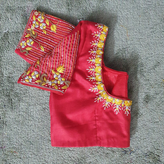 Red Hand Embroidered Designer Blouse