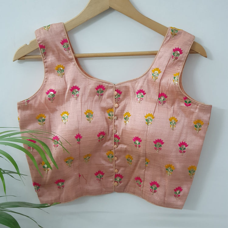 Peach Pink With Embroidered Designer Blouse