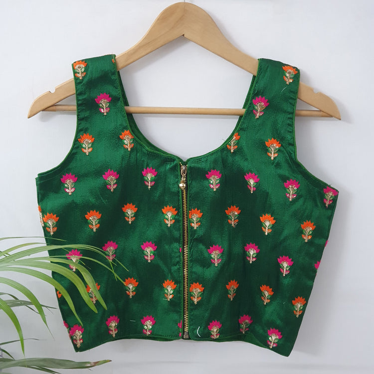 Bottle Green With Embroidered Designer Blouse