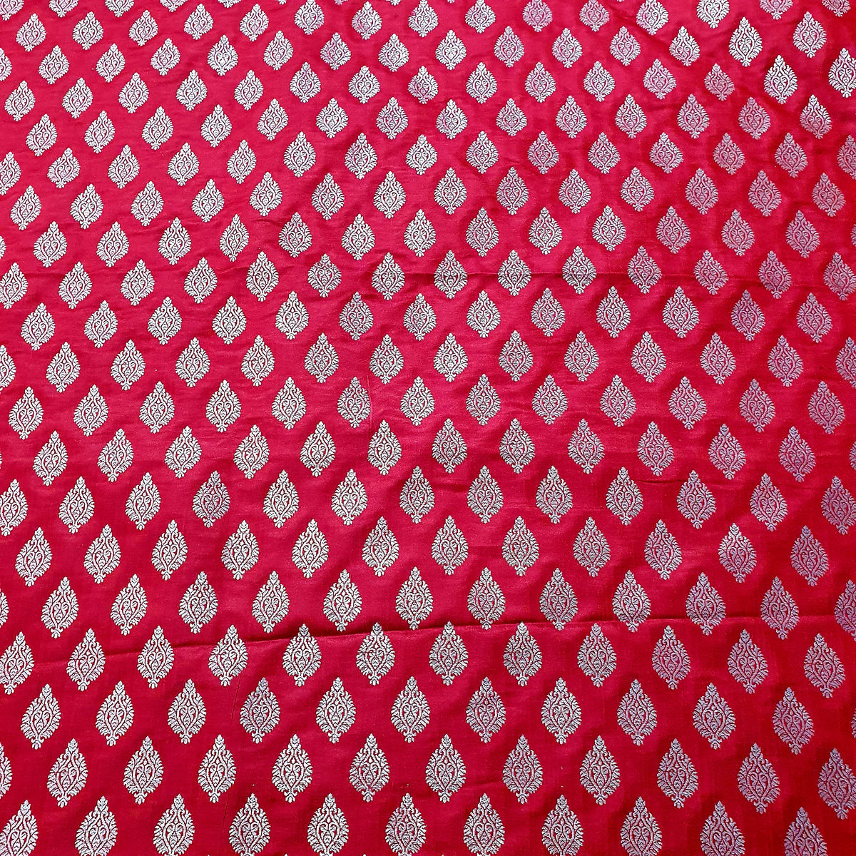Woven Red Brocade With Silver Buta Fabric — view 3