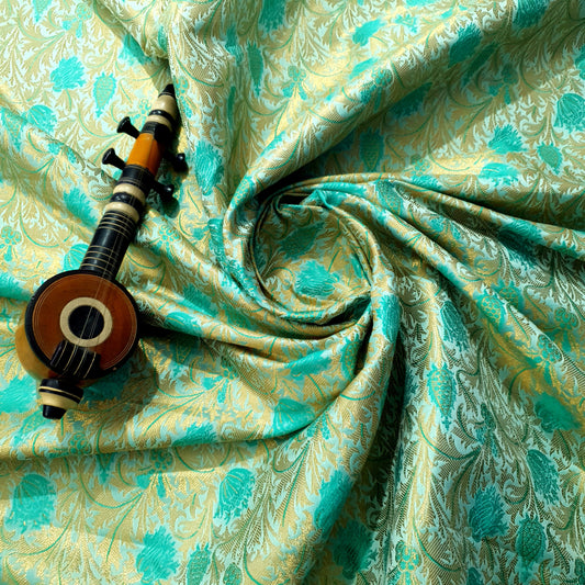 Banarasi Weaved Brocade With Golden Floral Fabric
