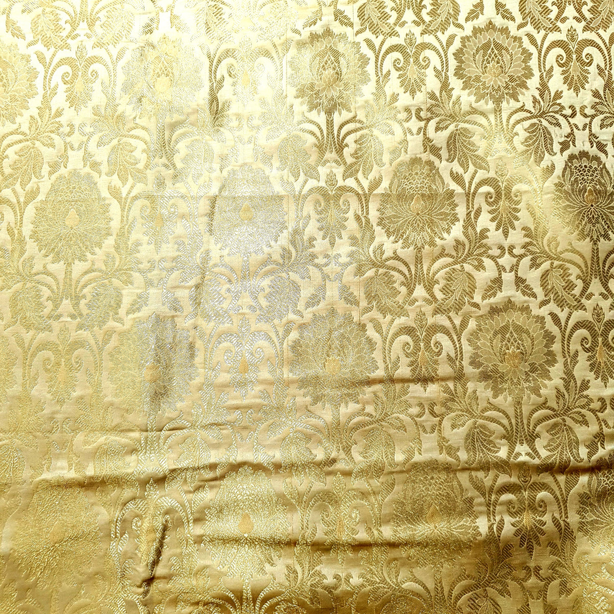 Woven Golden Floral Banarasi Brocade Fabric — view 2