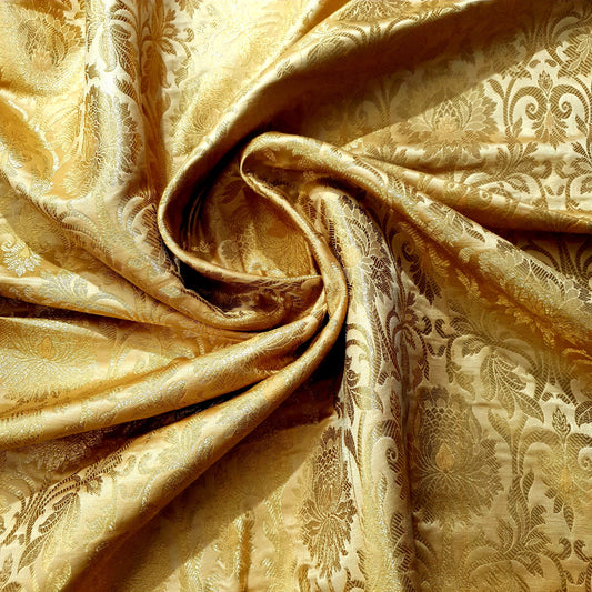 Woven Golden Floral Banarasi Brocade Fabric