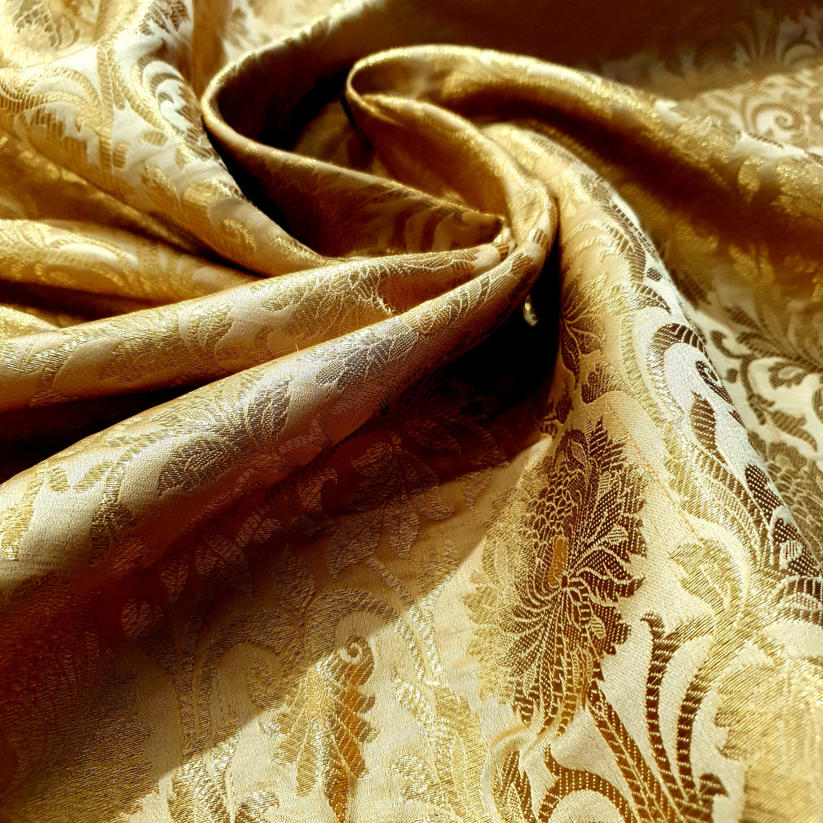 Woven Golden Floral Banarasi Brocade Fabric — view 3