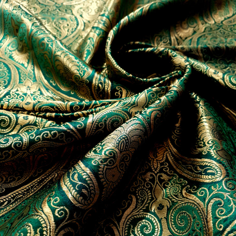 Green Brocade With Golden Zari Fabric
