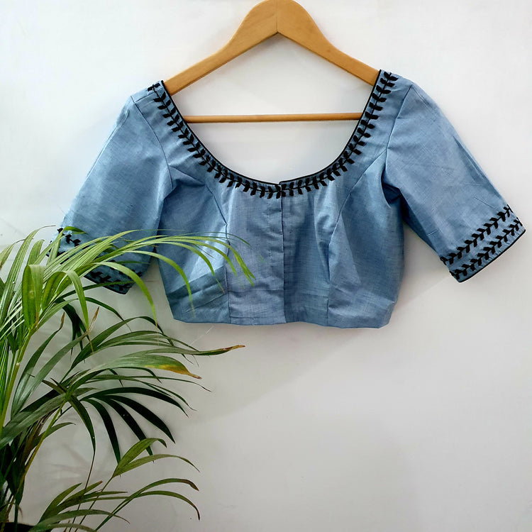Hand Embroidered Grey Cotton Blouse