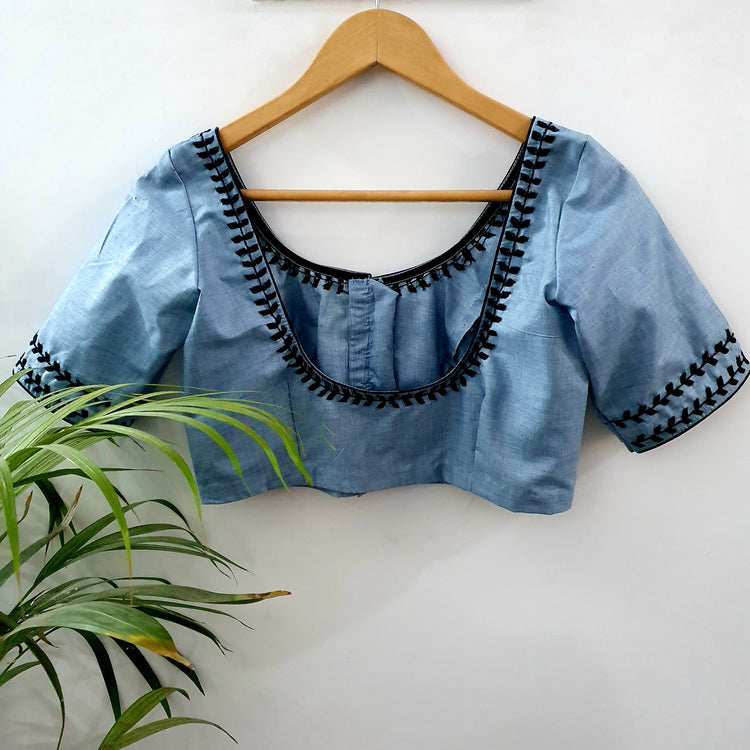 Hand Embroidered Grey Cotton Blouse