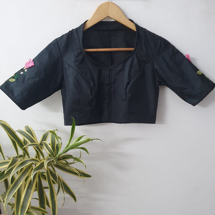 Hand Embroidered Black Cotton Silk Blouse