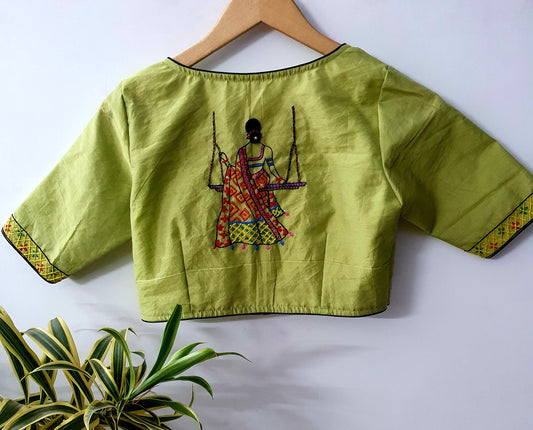 Hand Embroidered Pista Green Designer Blouse