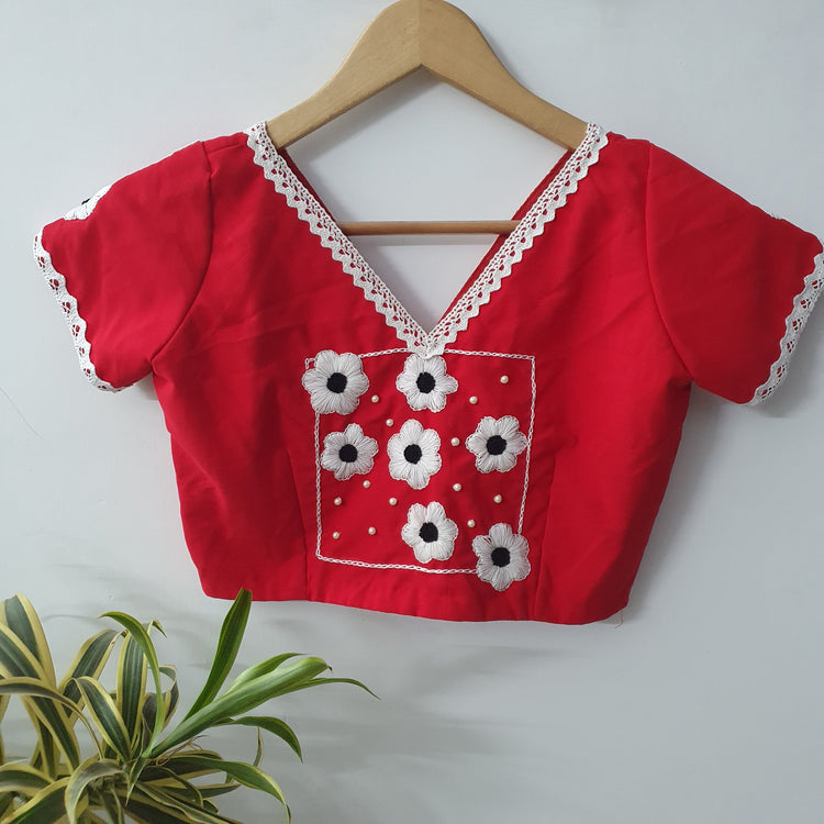 Red thread embroidered Blouse