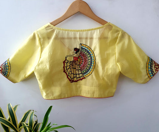 Hand Embroidered  Lemon Yellow Designer Blouse
