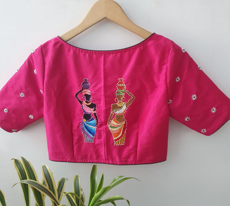 Hand Embroidered  Pink Designer Blouse