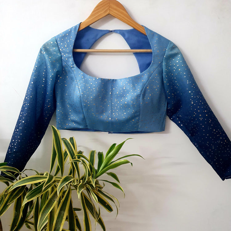 Cerulean With Golden Dot Designer Blouse